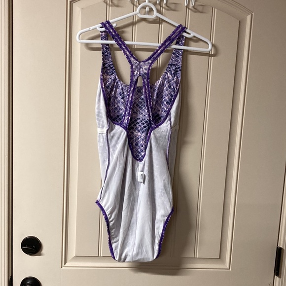 SPEEDO One Piece Swim Suit Purple & Pink Racer Back Ruching on the sides Size 12 - Picture 5 of 9